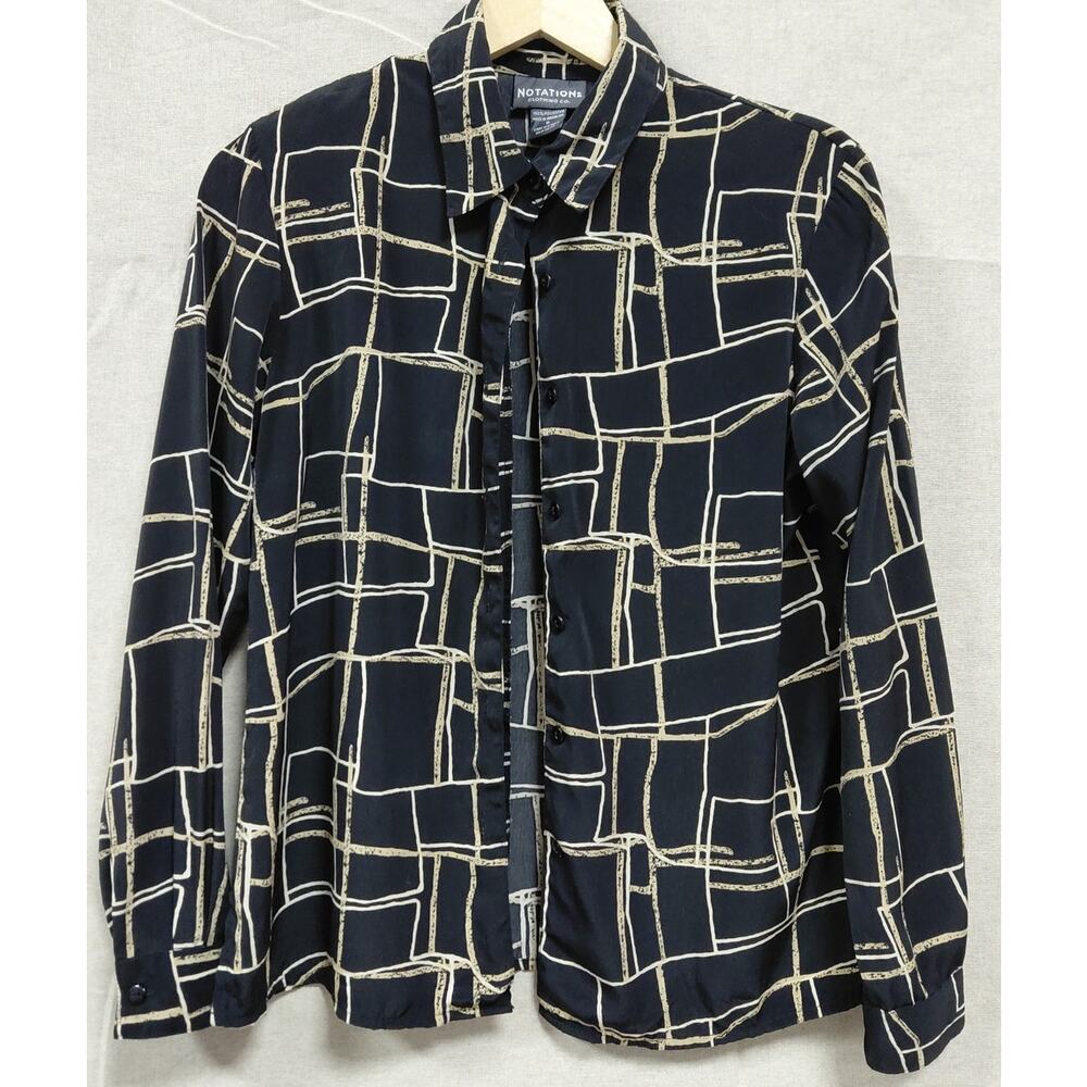 NOTATIONS CLOTHING CO Geometric Print Button-Up Shirt Navy Size S